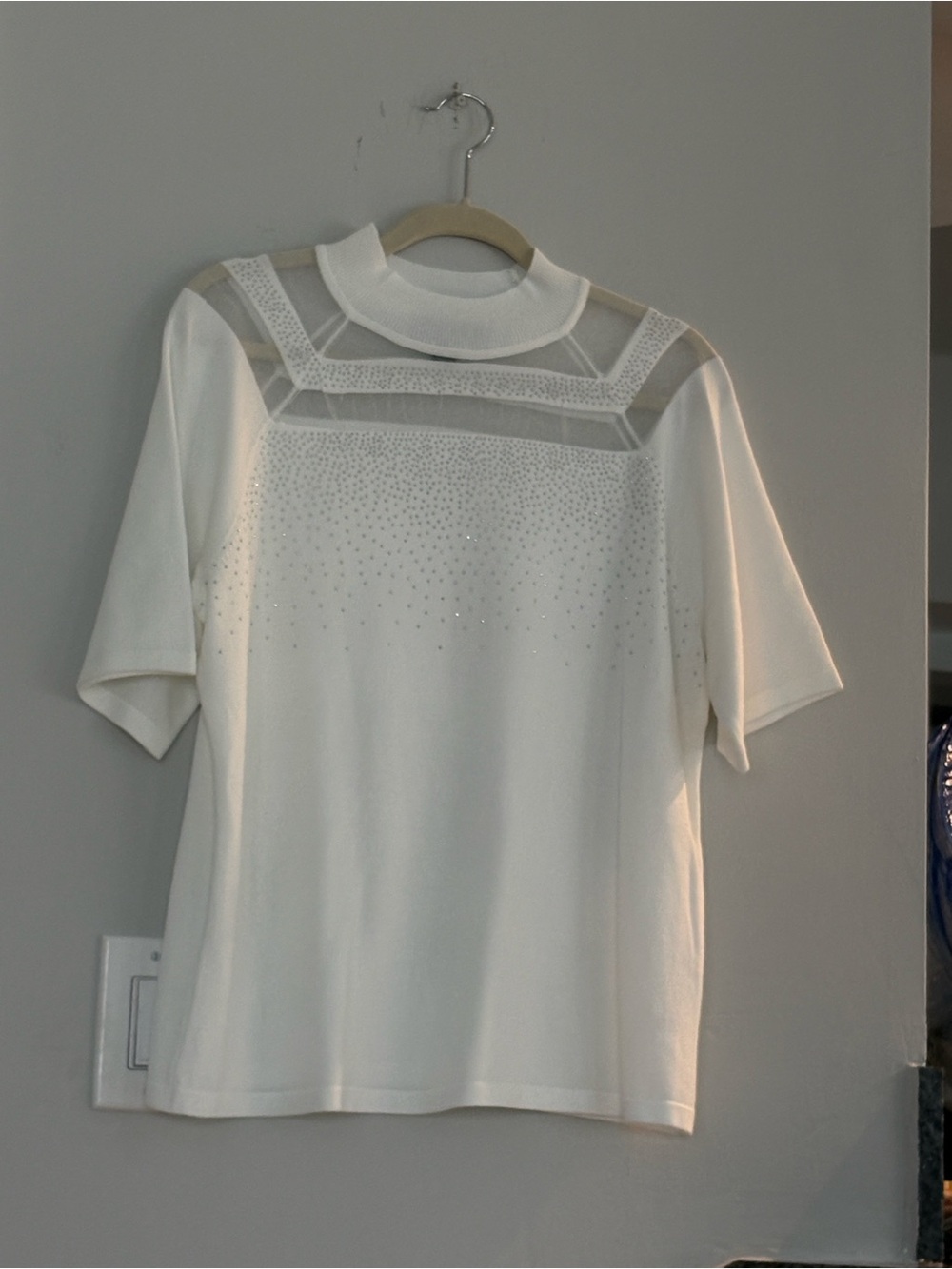 Love Ever After Women’s Short Sleeve Knit Top with Sheer Yoke - Ivory